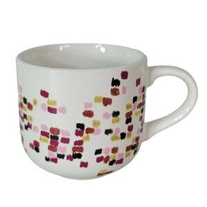 Anthropologie Mug Paint Strokes Cream Purple Red Pink Geometric Dots Japan